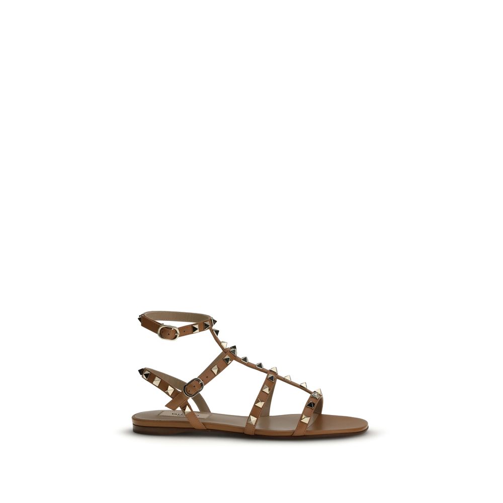 Valentino Garavani Beige Calf Leather Bos Taurus Flat Sandals | Regal Royce