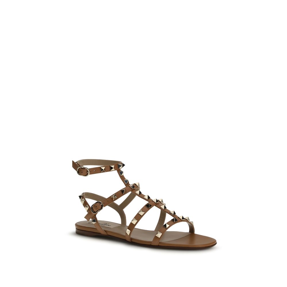 Valentino Garavani Beige Calf Leather Bos Taurus Flat Sandals | Regal Royce
