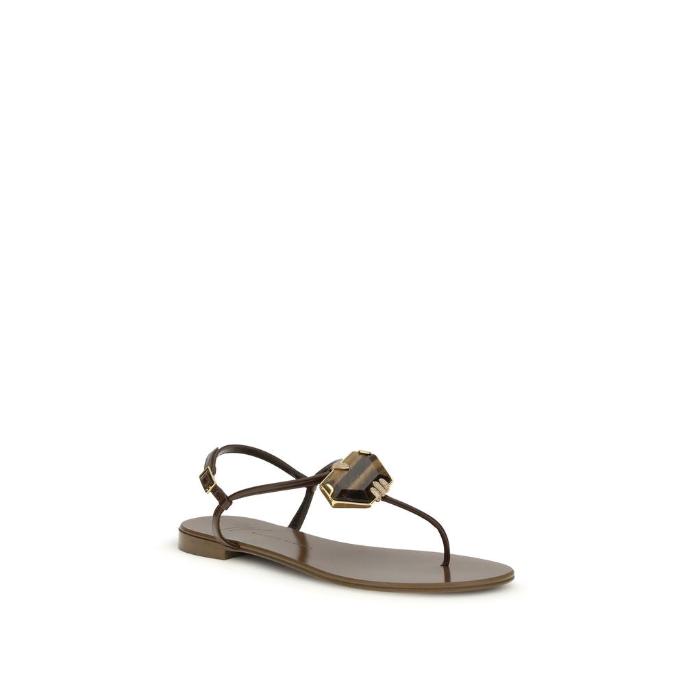 Giuseppe Zanotti Brown Stainless Steel Flat Sandals | Regal Royce