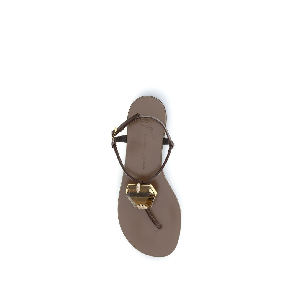 Giuseppe Zanotti Brown Stainless Steel Flat Sandals | Regal Royce