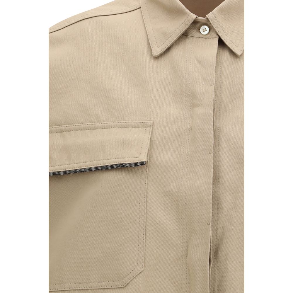 Brunello Cucinelli Beige Cotton Shortsleeve Shirt | Regal Royce
