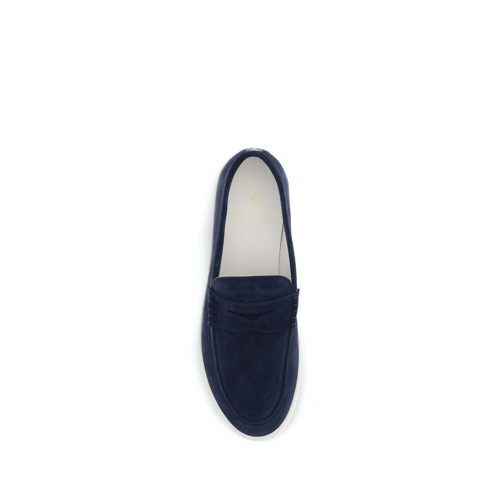 Brunello Cucinelli Blue Calf Leather Bos Taurus Slip-On Loafers | Regal Royce