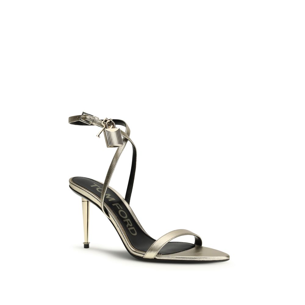 Tom Ford Gold Calf Leather Bos Taurus Stiletto Heel Sandals | Regal Royce