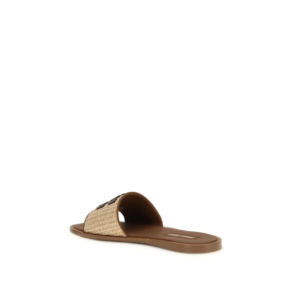 Miu Miu Beige Calf Leather Bos Taurus Flat Sandals | Regal Royce