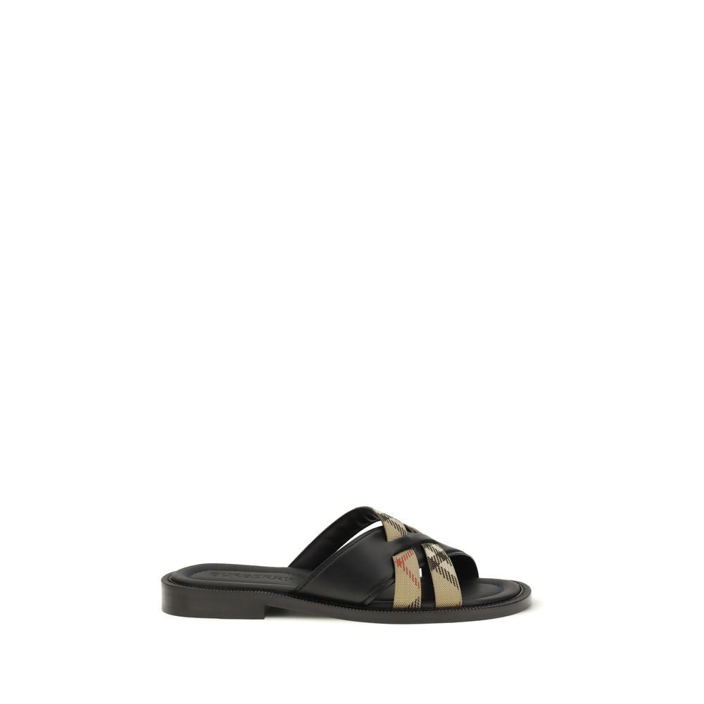 Burberry Black Calf Leather Bos Taurus Flat Sandals | Regal Royce