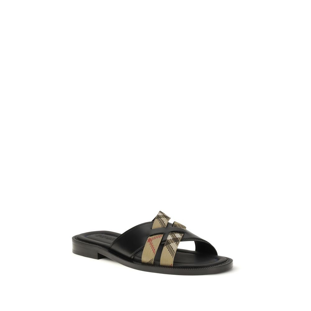 Burberry Black Calf Leather Bos Taurus Flat Sandals | Regal Royce