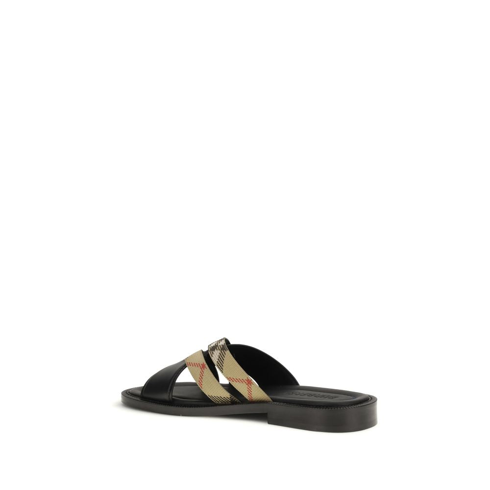 Burberry Black Calf Leather Bos Taurus Flat Sandals | Regal Royce