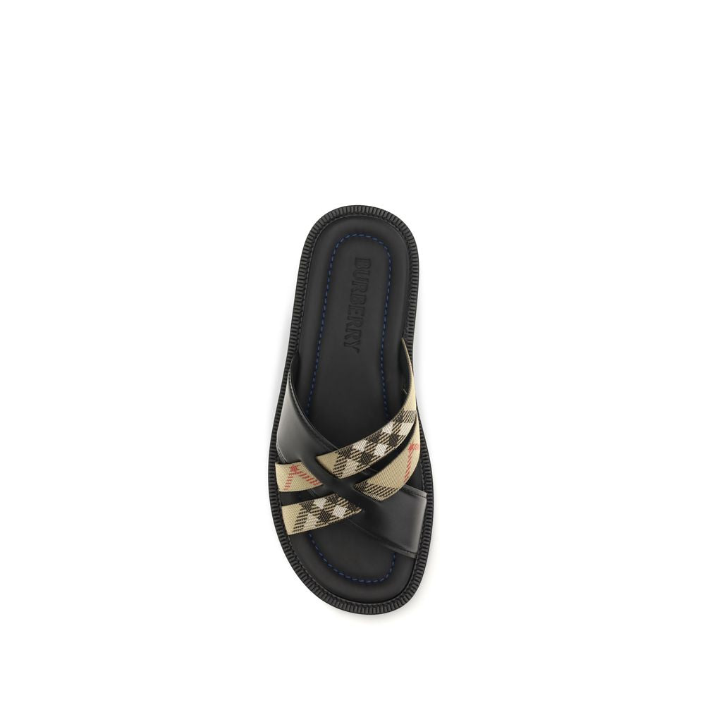 Burberry Black Calf Leather Bos Taurus Flat Sandals | Regal Royce