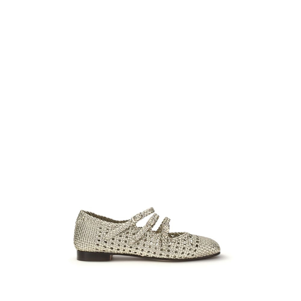 Carel Paris Silver Calf Leather Bos Taurus Ballet Flats | Regal Royce