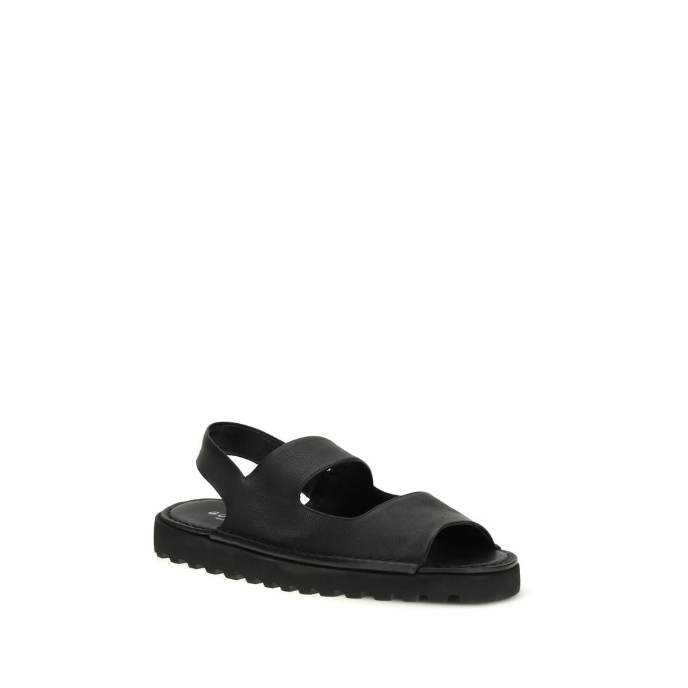Marsell Black Calf Leather Bos Taurus Flat Sandals | Regal Royce