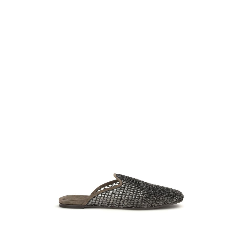 Brunello Cucinelli Gray Calf Leather Bos Taurus Mules | Regal Royce