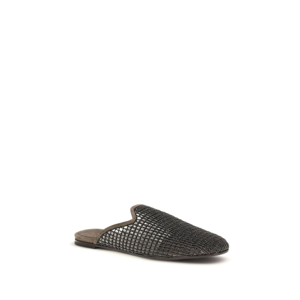 Brunello Cucinelli Gray Calf Leather Bos Taurus Mules | Regal Royce