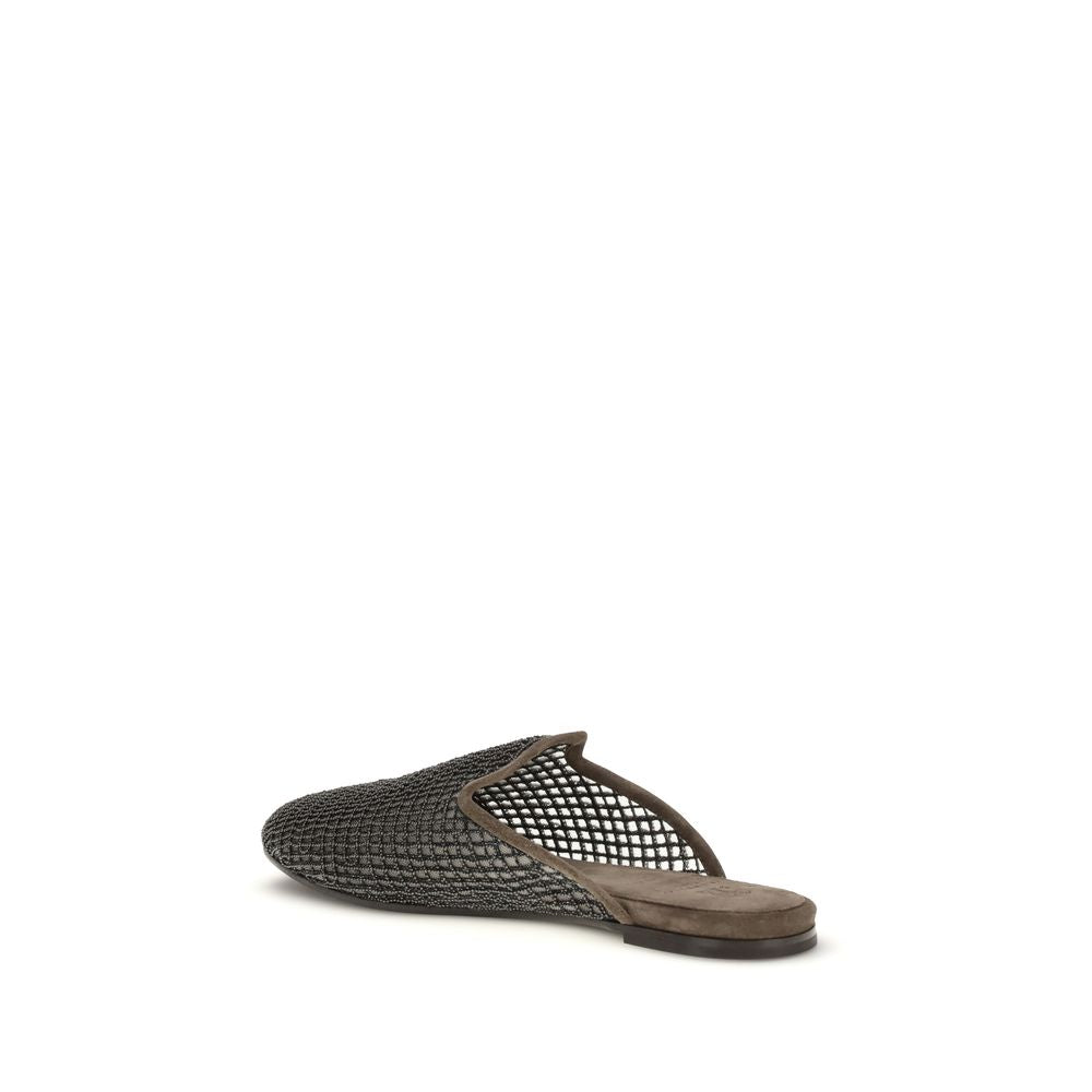 Brunello Cucinelli Gray Calf Leather Bos Taurus Mules | Regal Royce