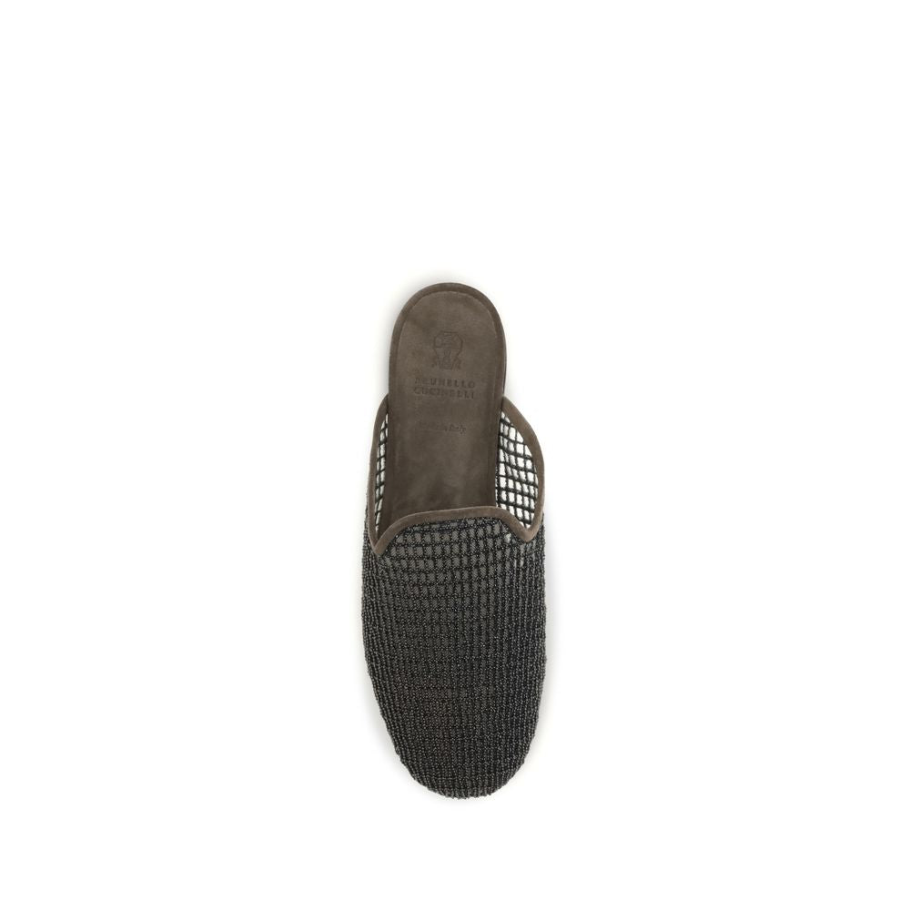Brunello Cucinelli Gray Calf Leather Bos Taurus Mules | Regal Royce