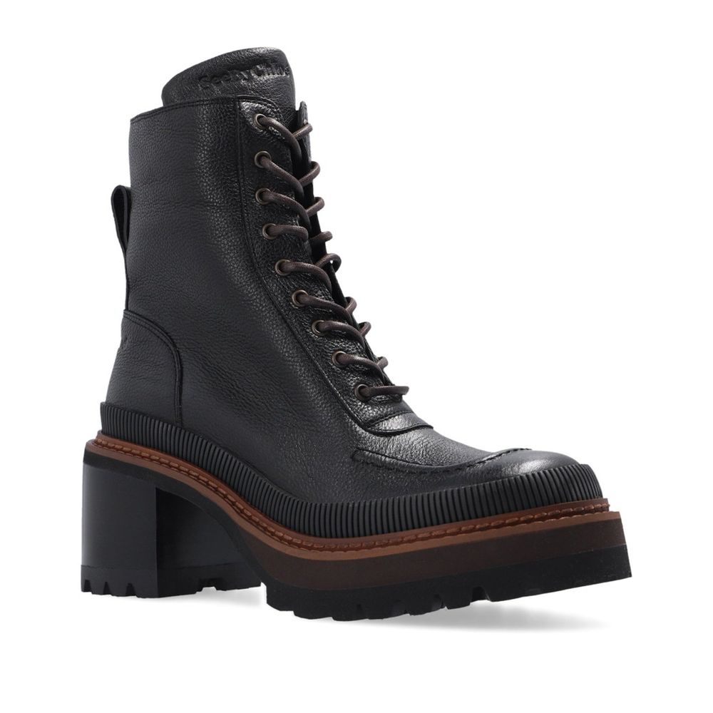 See By Chloé Black Calfskin Lace-Up Boots | Regal Royce