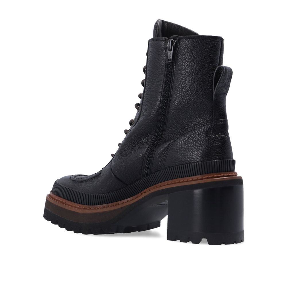 See By Chloé Black Calfskin Lace-Up Boots | Regal Royce