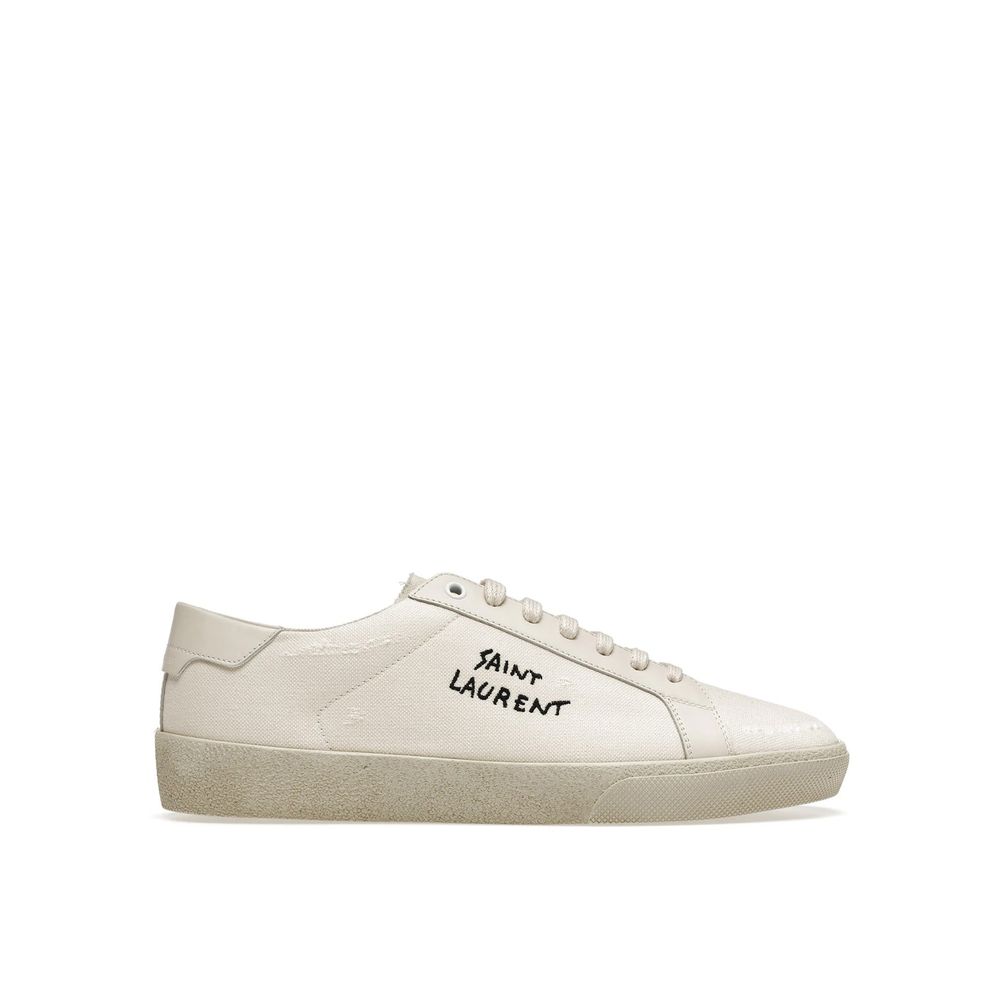 Saint Laurent White Canvas Low Top Sneakers | Regal Royce