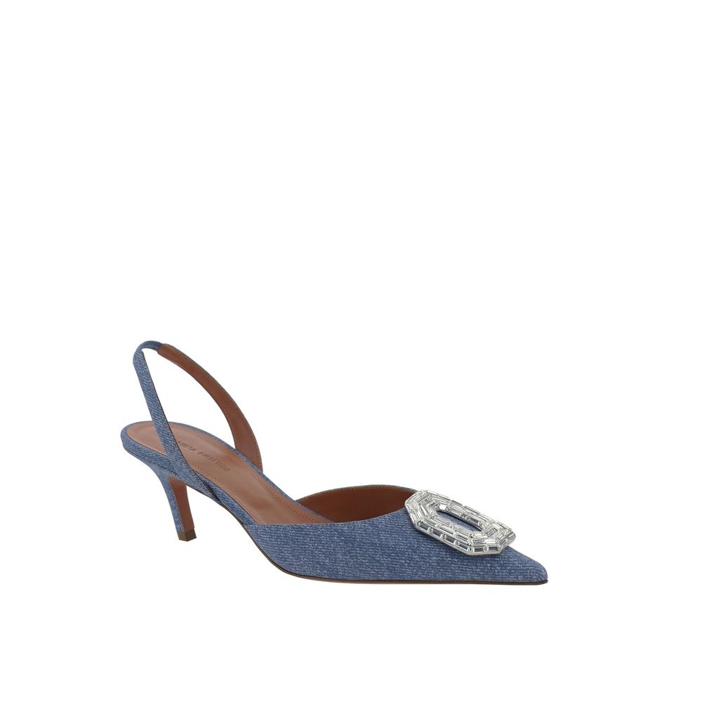 Amina Muaddi Blue Nubuc Leather High Heel Pumps | Regal Royce