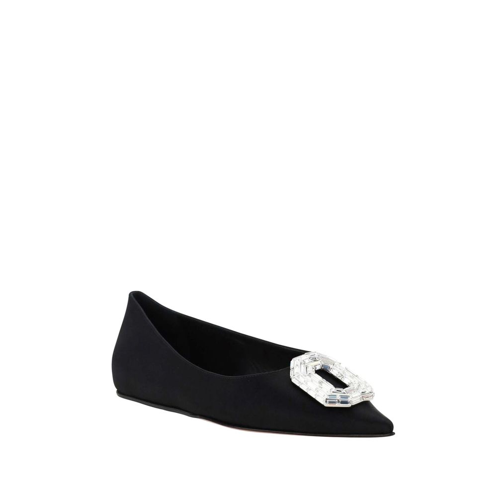 Amina Muaddi Black Silk Ballet Flats | Regal Royce