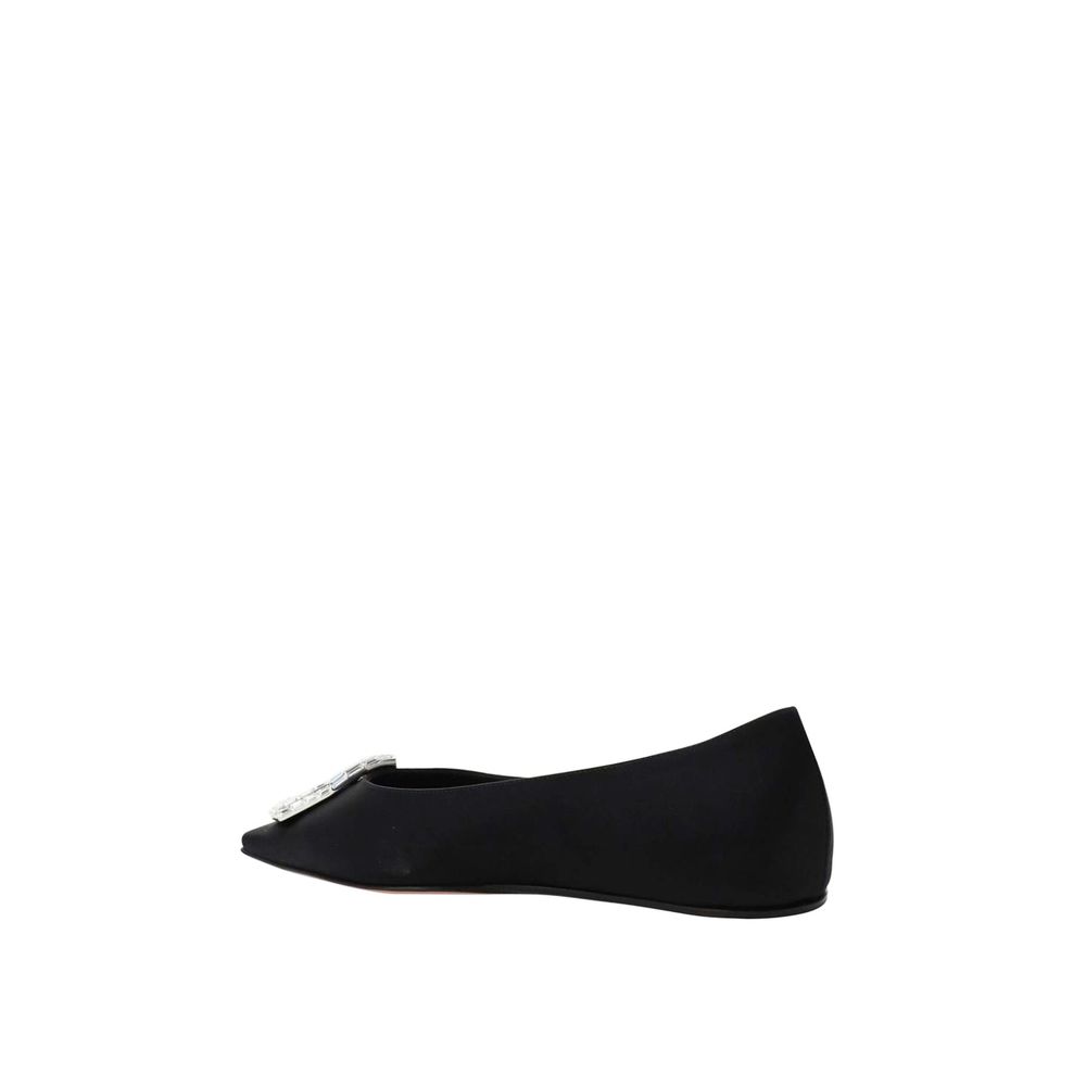 Amina Muaddi Black Silk Ballet Flats | Regal Royce