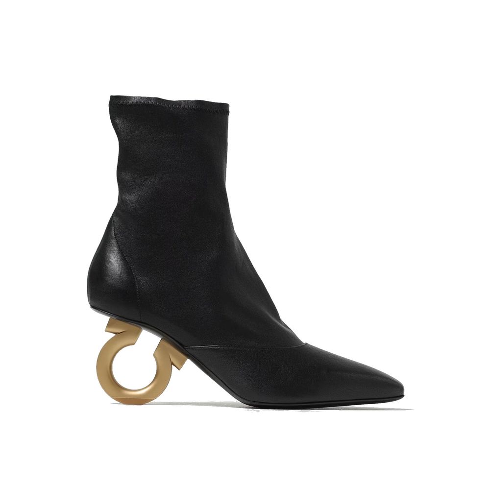 Salvatore Ferragamo Black Lamb Leather High Heel Boots | Regal Royce