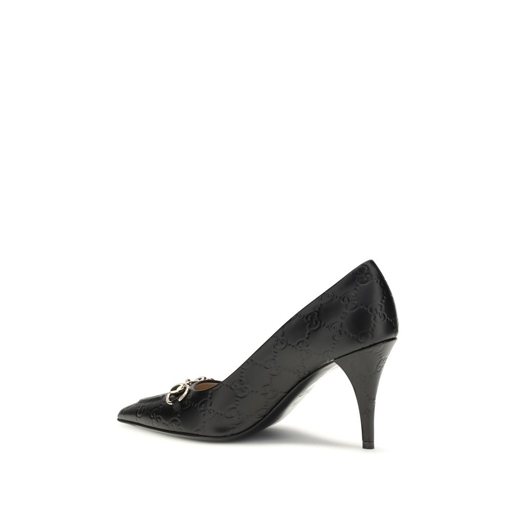 Gucci Black Calf Leather Bos Taurus Mid Heel Pumps | Regal Royce