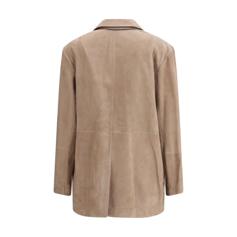 Brunello Cucinelli Beige Calf Leather Bos Taurus Coat | Regal Royce