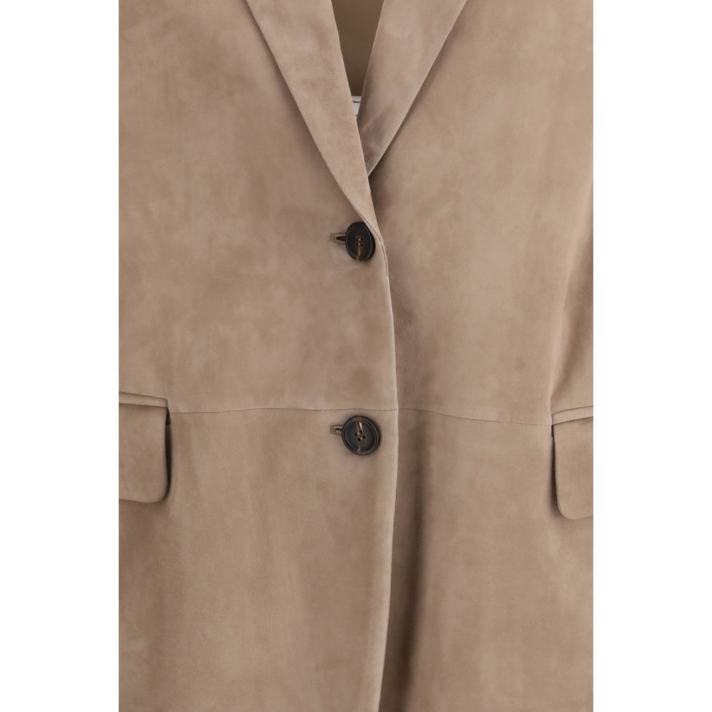 Brunello Cucinelli Beige Calf Leather Bos Taurus Coat | Regal Royce