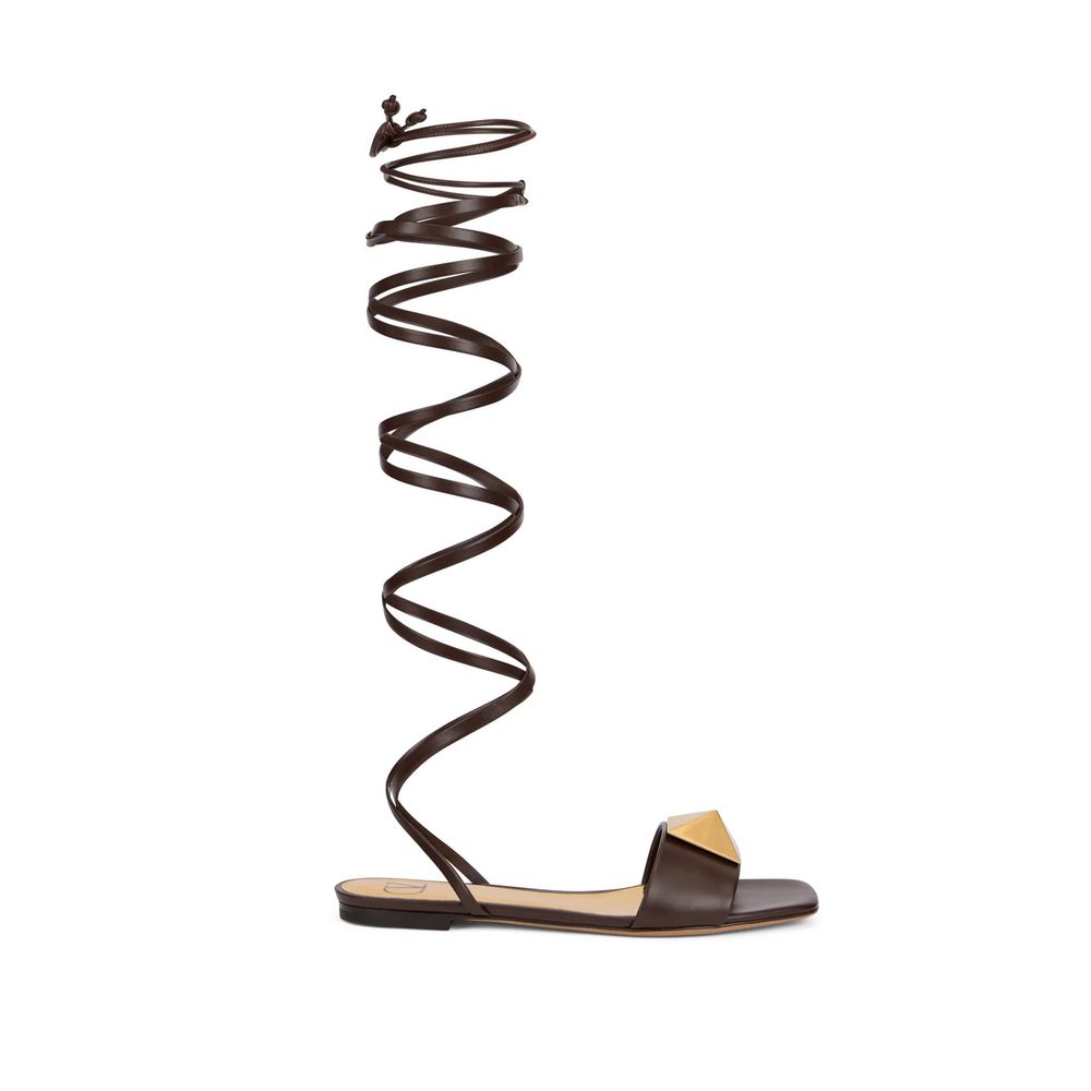 Valentino Garavani Brown Leather Strap-On Sandals | Regal Royce