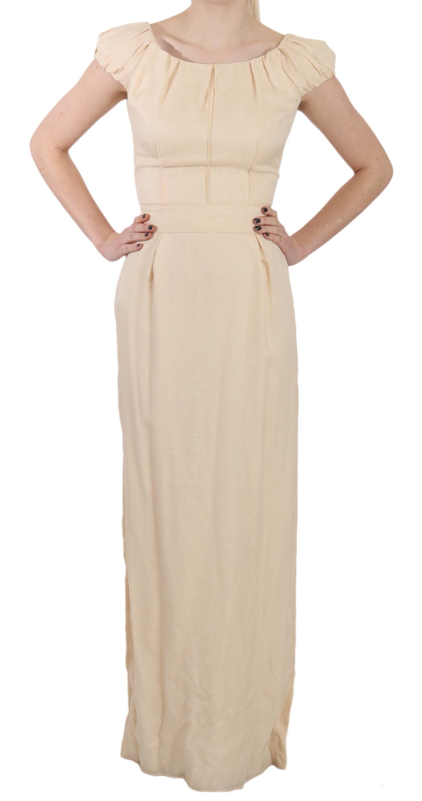 Dolce & Gabbana Beige Silk Column Cap Sleeve Gown Dress | Regal Royce
