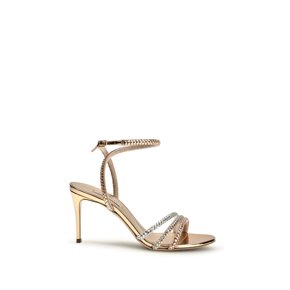 Casadei Gold Calf Leather Bos Taurus Stiletto Heel Sandals | Regal Royce