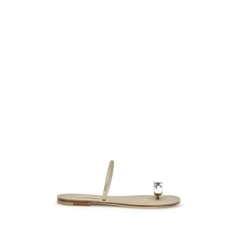 Casadei Gold Calf Leather Bos Taurus Flat Sandals | Regal Royce