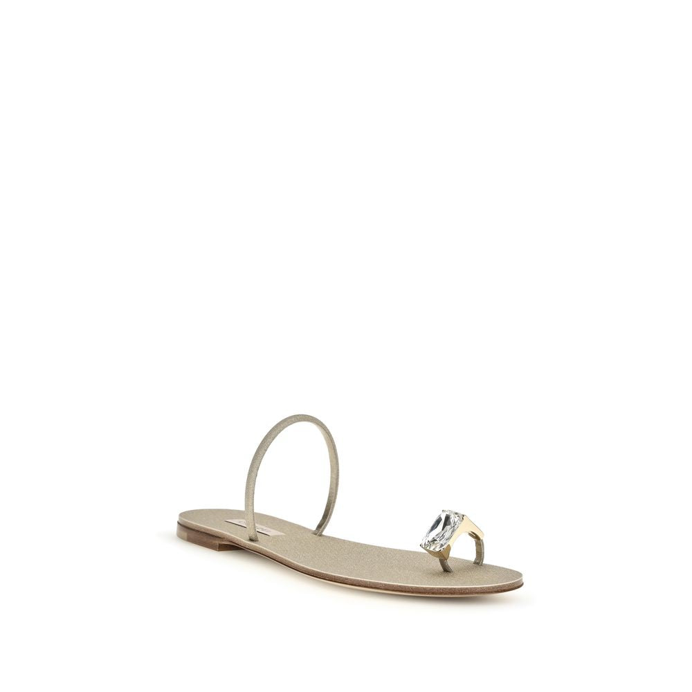 Casadei Gold Calf Leather Bos Taurus Flat Sandals | Regal Royce