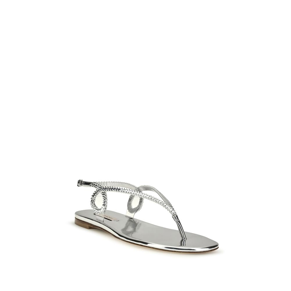 Casadei Silver Calf Leather Bos Taurus Flat Sandals | Regal Royce