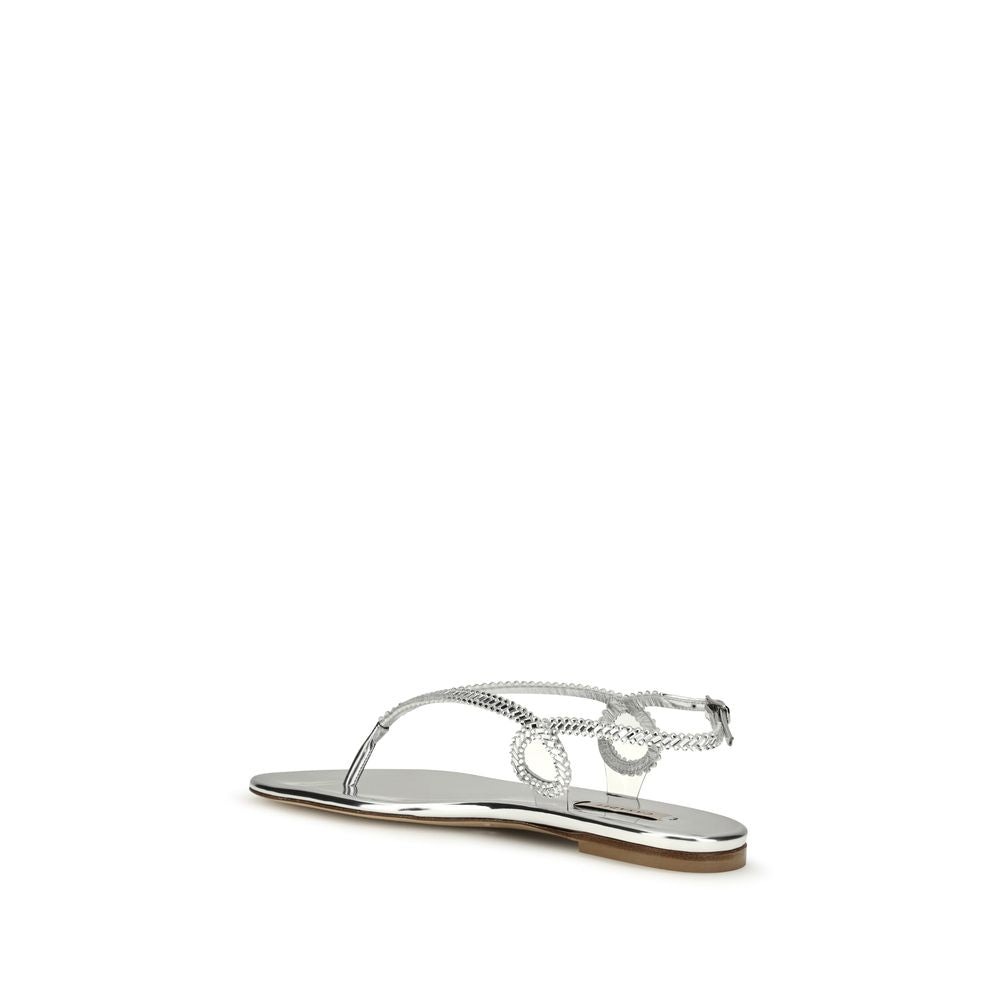 Casadei Silver Calf Leather Bos Taurus Flat Sandals | Regal Royce