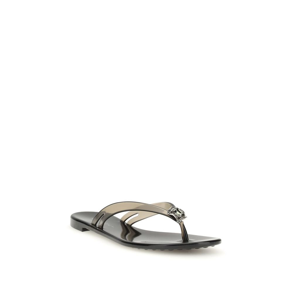 Casadei Black Polyurethane Flat Sandals | Regal Royce