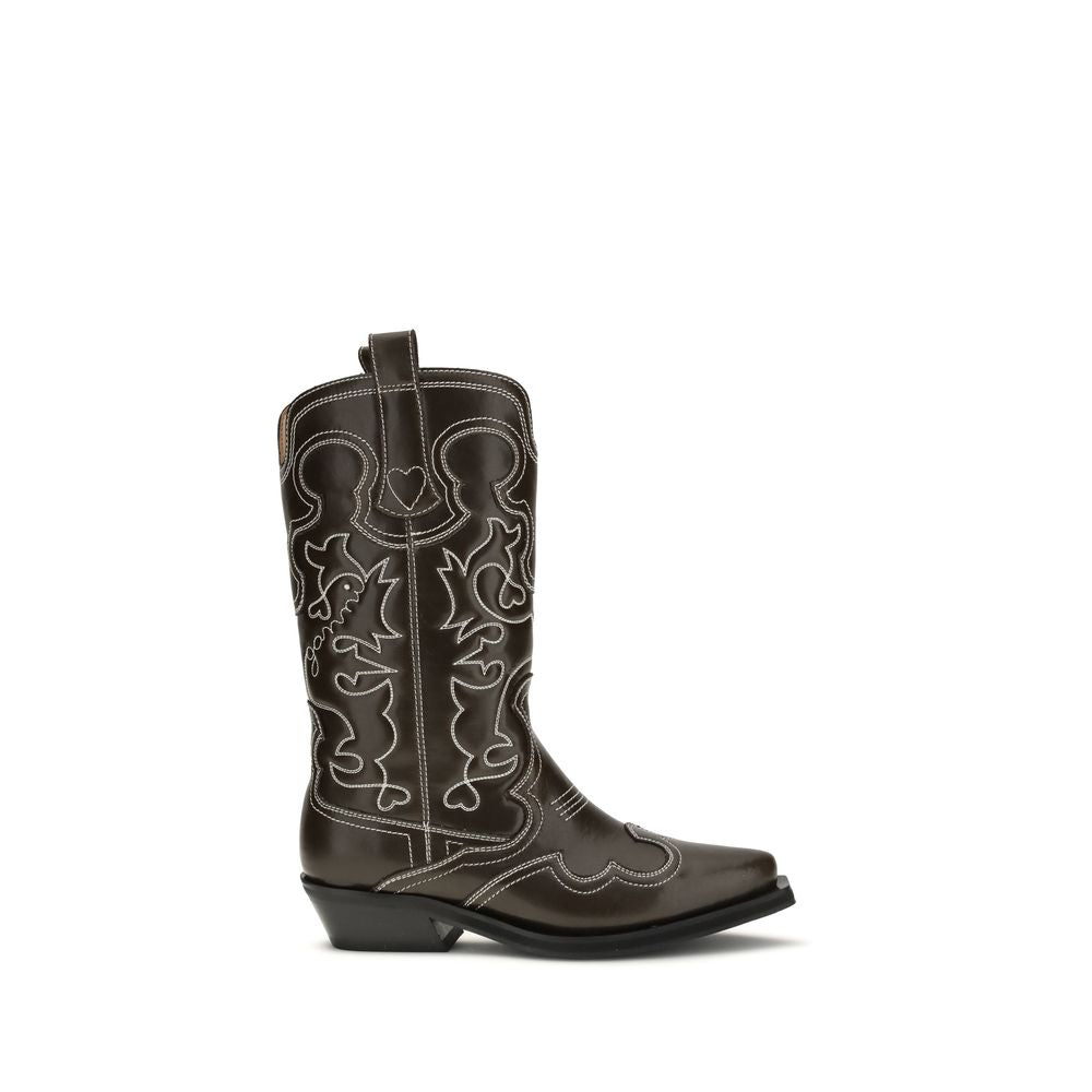 Ganni Brown Polyurethane Lace-Up Boots | Regal Royce