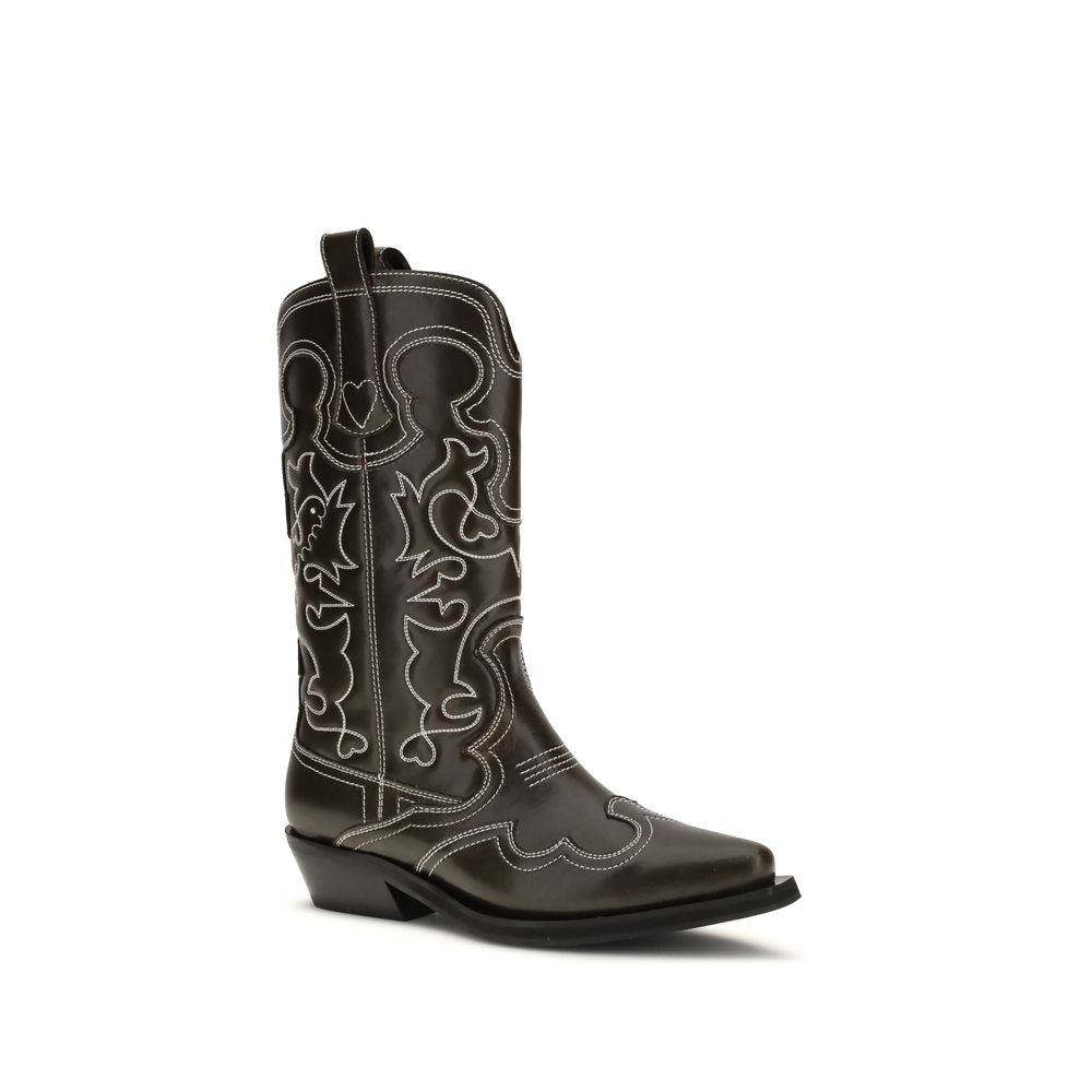 Ganni Brown Polyurethane Lace-Up Boots | Regal Royce
