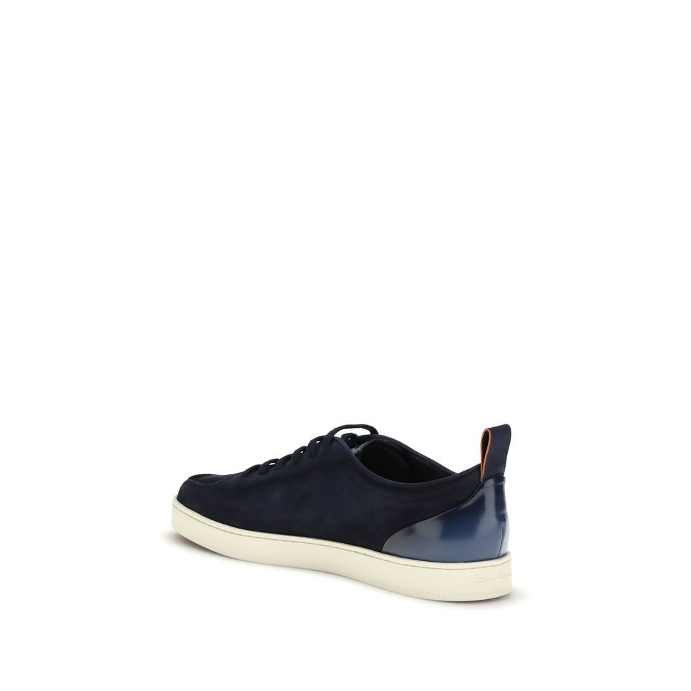 Santoni Blue Calf Leather Bos Taurus Low Top Sneakers | Regal Royce