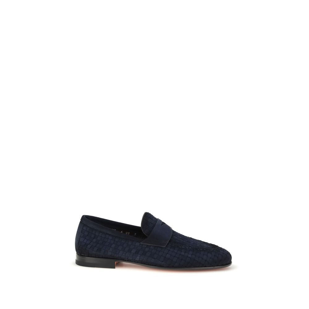 Santoni Blue Calf Leather Bos Taurus Slip-On Loafers | Regal Royce