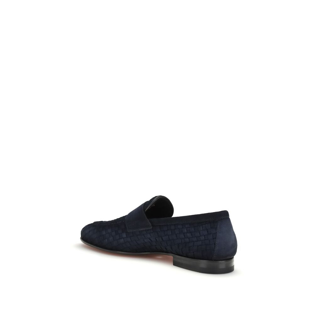Santoni Blue Calf Leather Bos Taurus Slip-On Loafers | Regal Royce