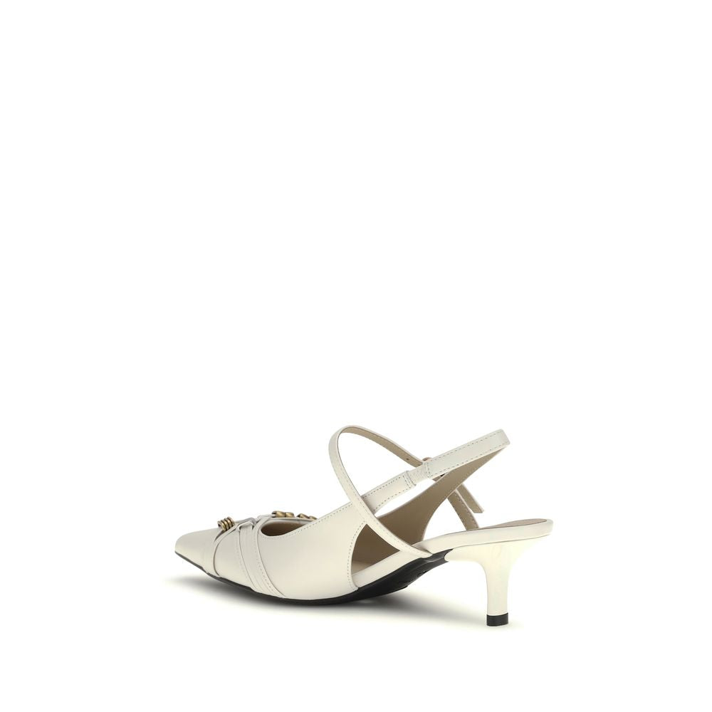 PINKO White Calf Leather Bos Taurus Mid Heel Pumps | Regal Royce