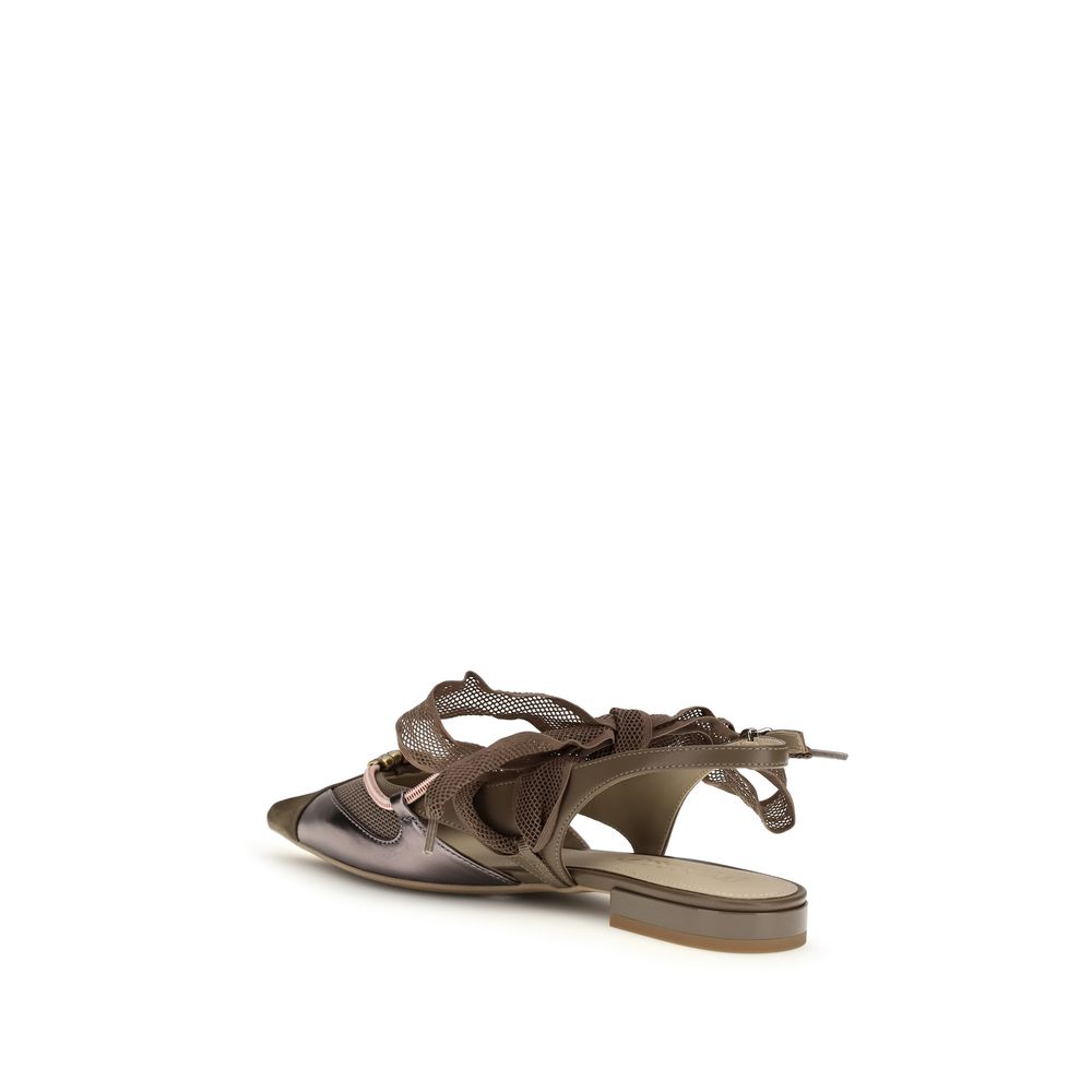 PINKO Brown Calf Leather Bos Taurus Ballet Flats | Regal Royce
