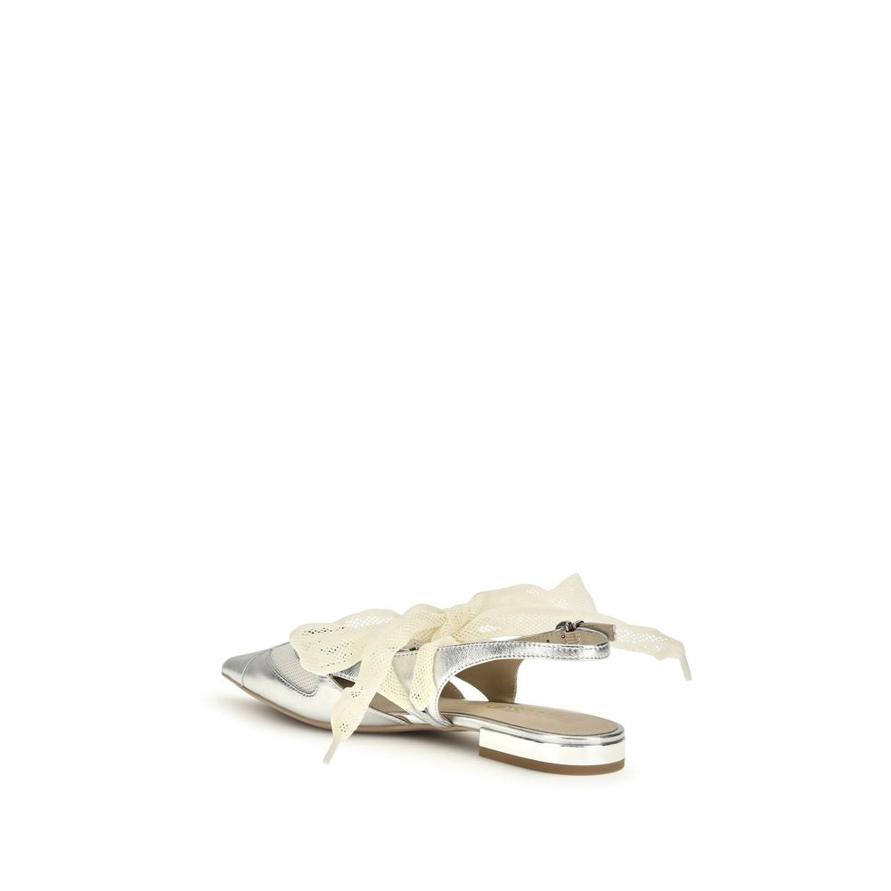 PINKO Silver Calf Leather Bos Taurus Ballet Flats | Regal Royce