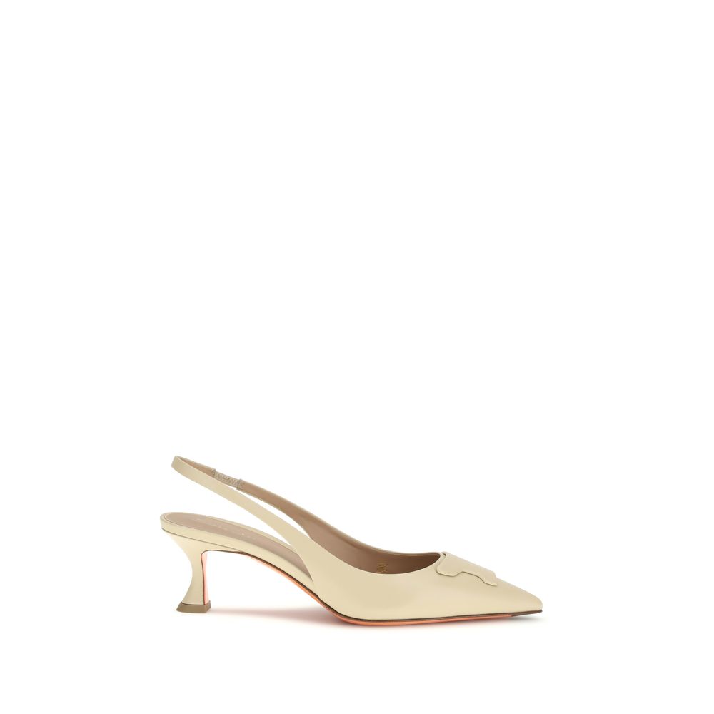 Santoni Beige Calf Leather Bos Taurus Mid Heel Pumps | Regal Royce