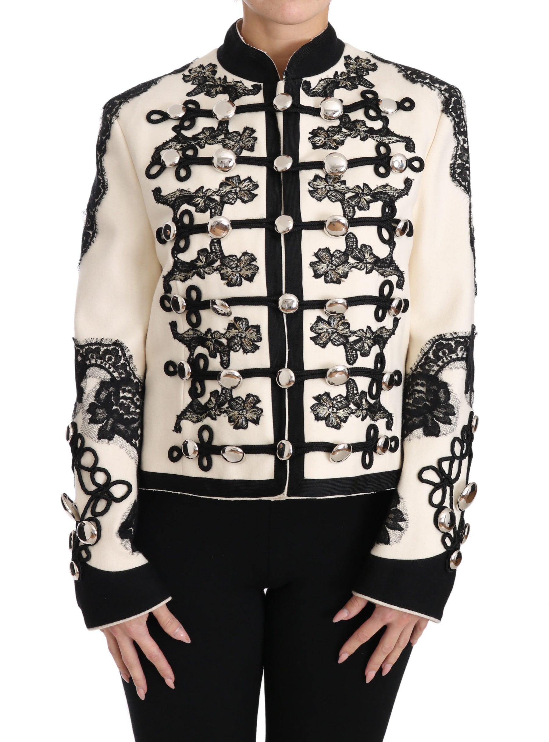 Dolce & Gabbana White Wool Black Floral Baroque Jacket | Regal Royce