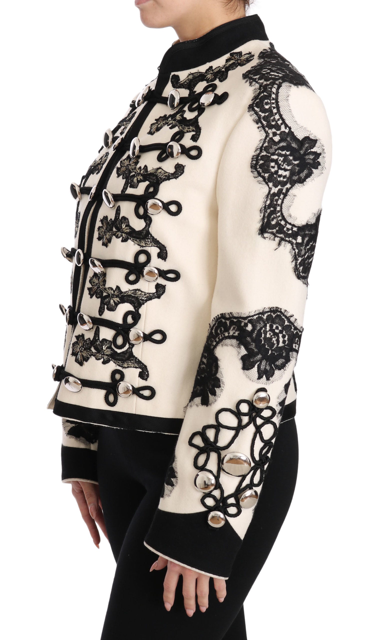 Dolce & Gabbana White Wool Black Floral Baroque Jacket | Regal Royce