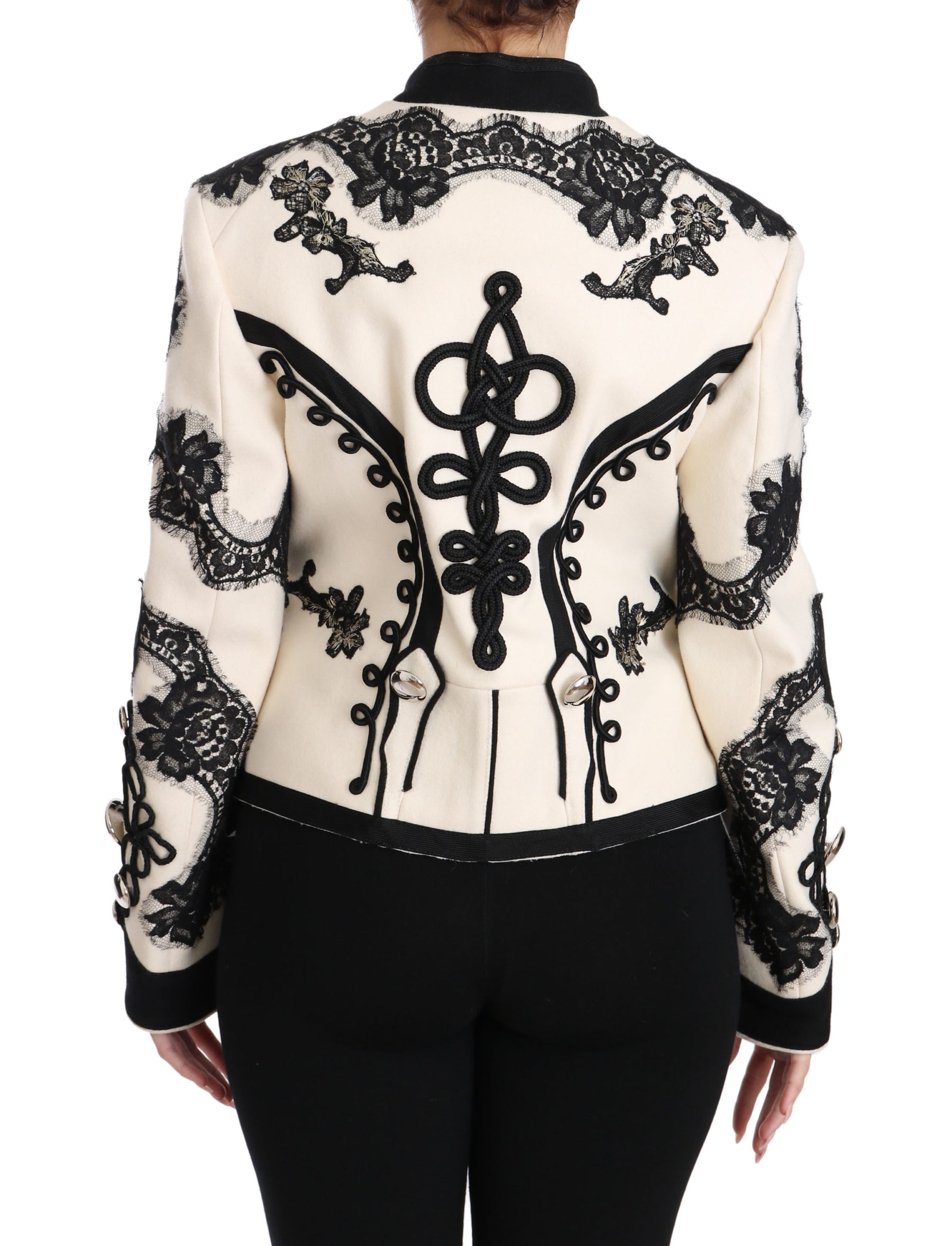 Dolce & Gabbana White Wool Black Floral Baroque Jacket | Regal Royce