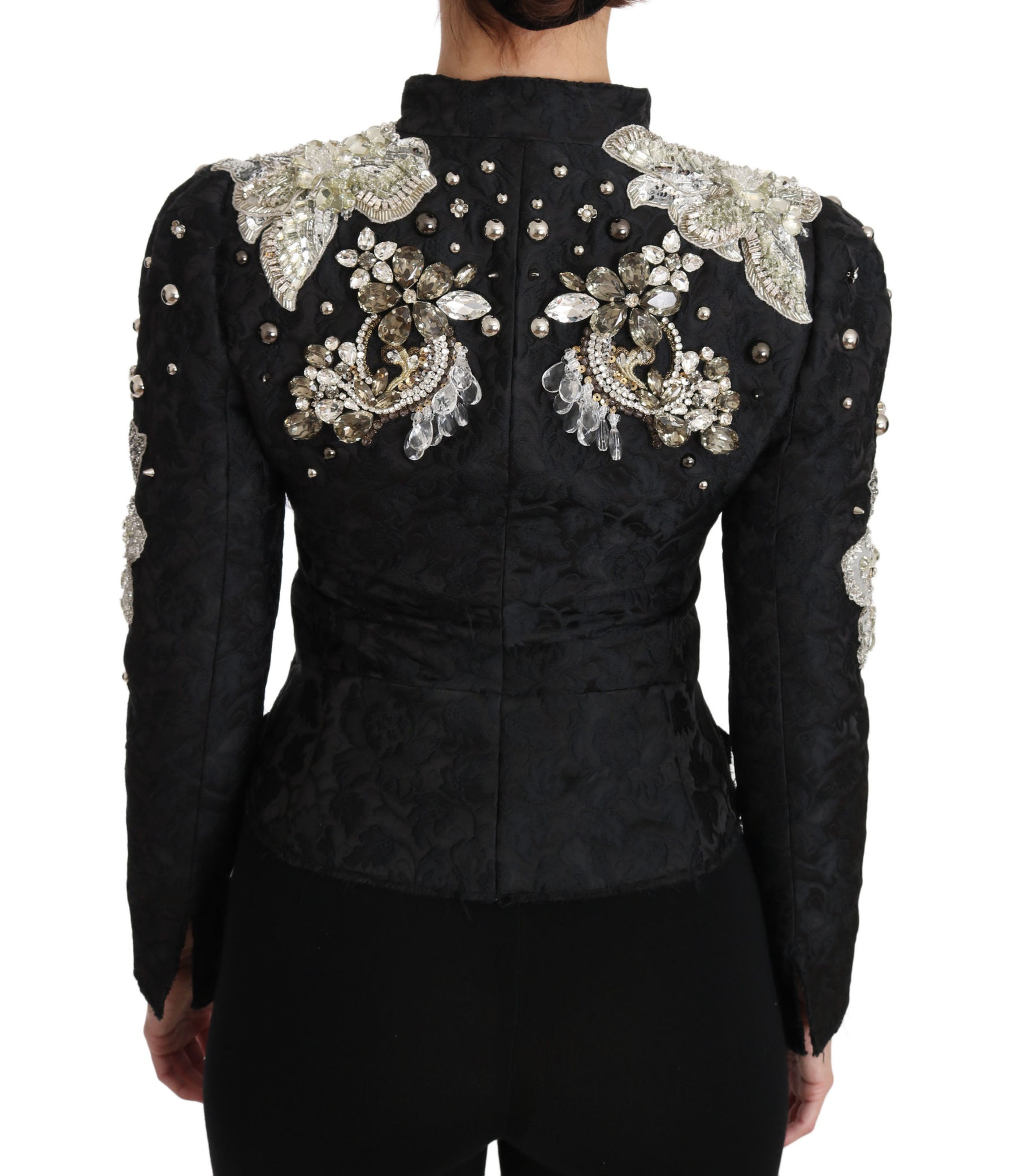 Dolce & Gabbana Black Jacquard Crystal Floral Jacket | Regal Royce