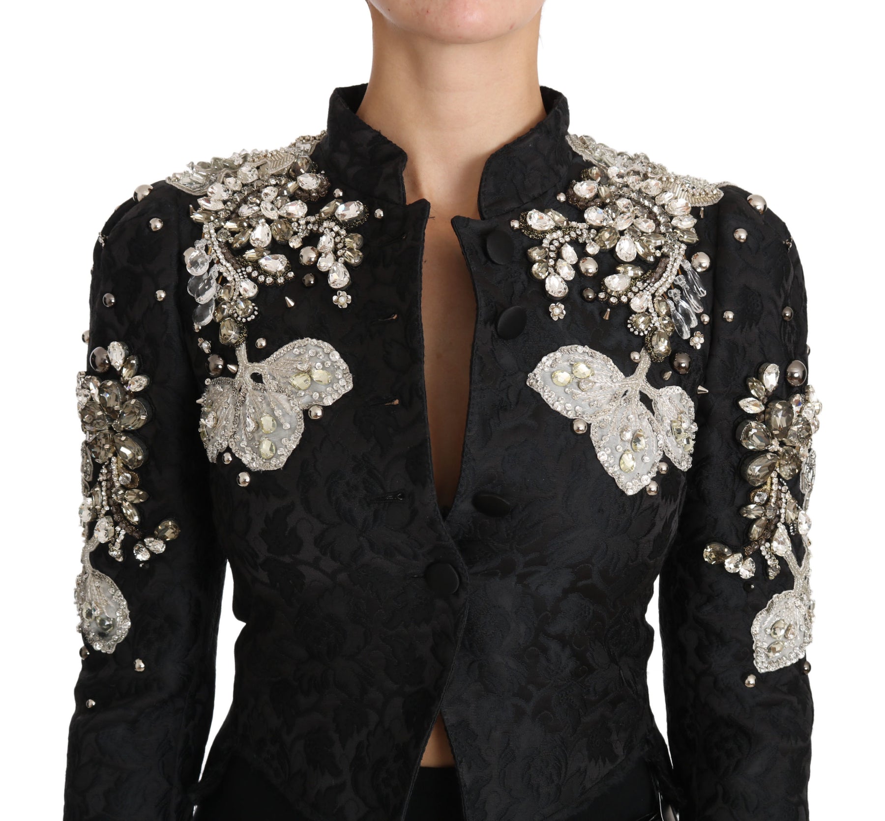 Dolce & Gabbana Black Jacquard Crystal Floral Jacket | Regal Royce